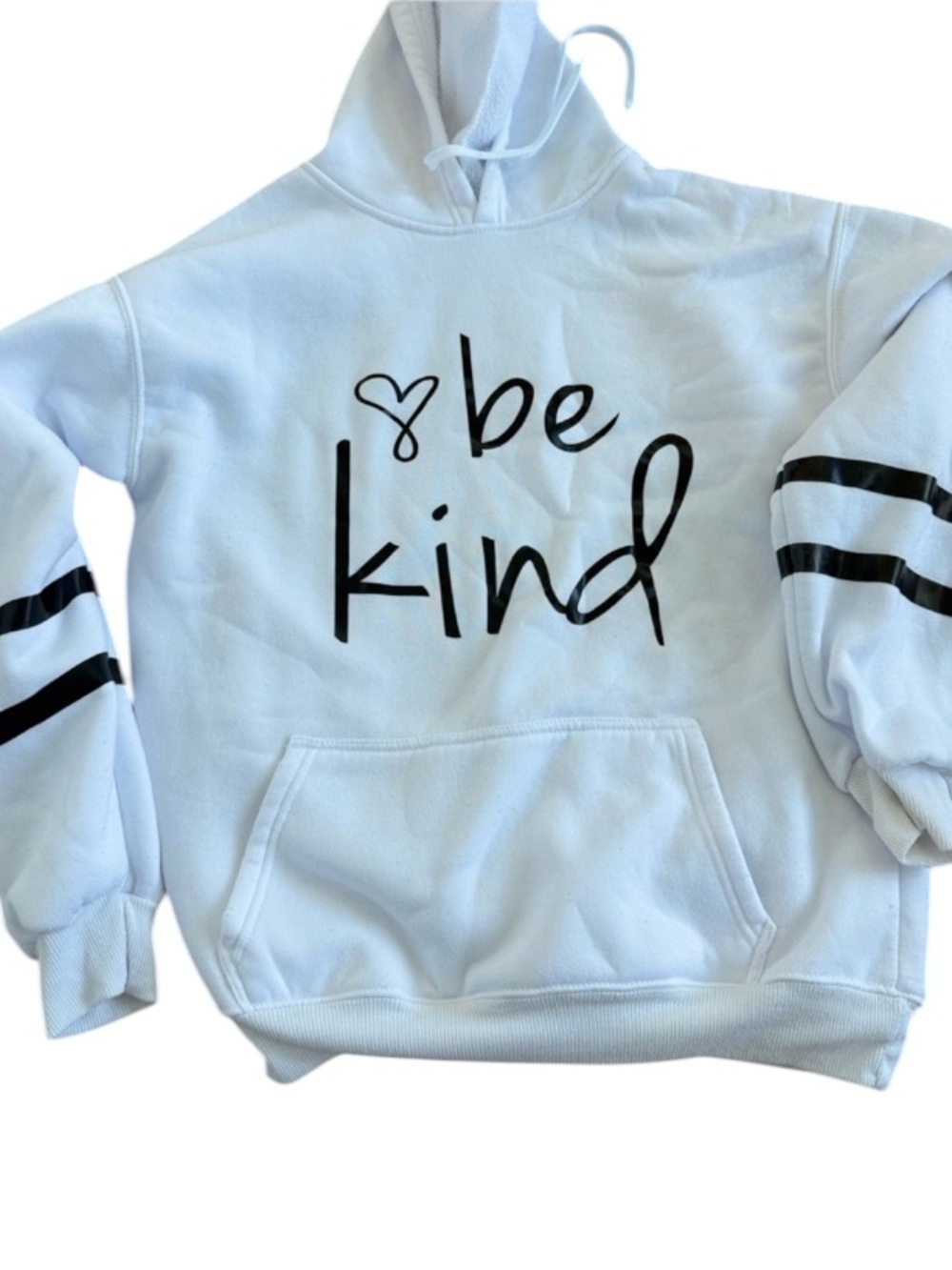White 'Be Kind' Hoodie with Black Stripes